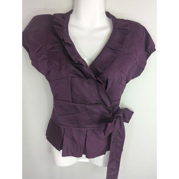 Diane von Furstenberg Women's Silk V-Neck Wrap Pleated Blouse Purple Size 4 - Picture 1 of 7